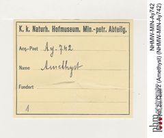 Etiketten zu Quarz (Amethyst) (NHMW-MIN-Ay742)